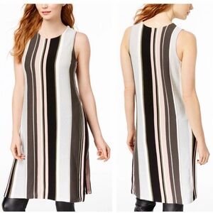 NWT Bar III Vertical Stripe Knit Sleeveless Split Tunic Pink Black Size Small